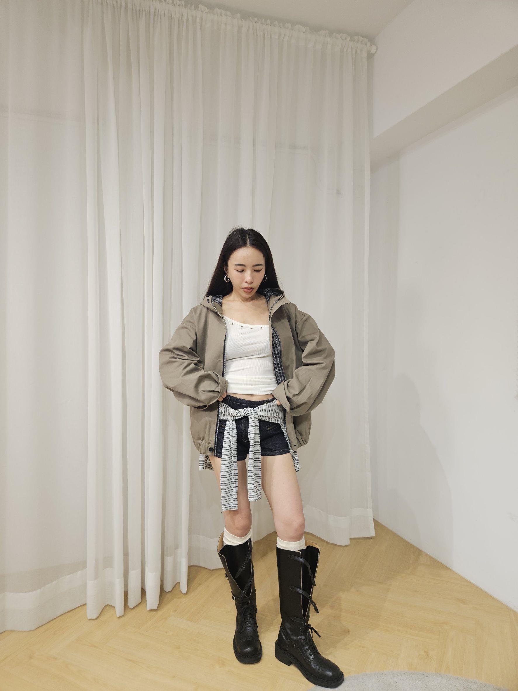 襯衫格紋拼連帽外套(男女裝)